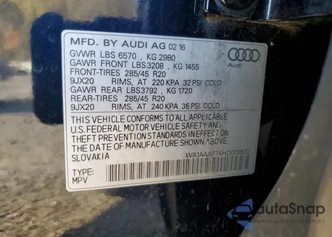 2017 Audi Q7 Premium z USA, uszkodzony, nr VIN WA1AAAF74HD009620